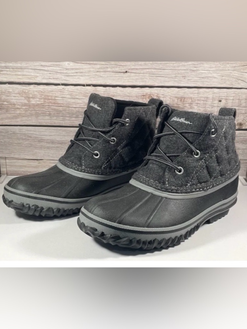 Eddie Bauer Women's Black Quilted Winter Rain Ankle Boots Size 6